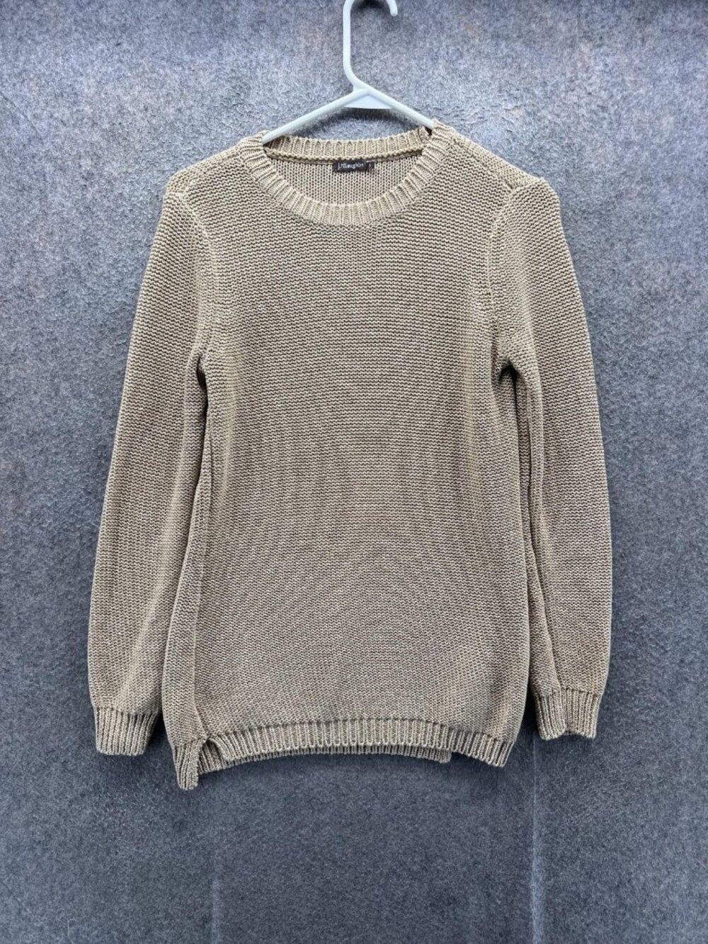 J McLaughlin Sweater Womens Small Beige Crew Neck Long Sleeve Knit Pullover